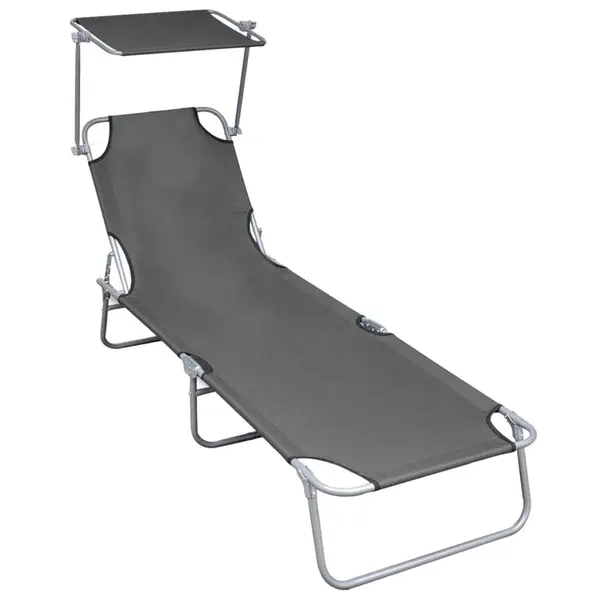 Gossi sezlong pliabil cu copertina, gri, aluminiu