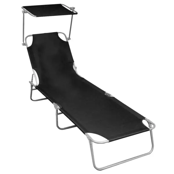 Gossi sezlong pliabil cu copertina, negru, aluminiu