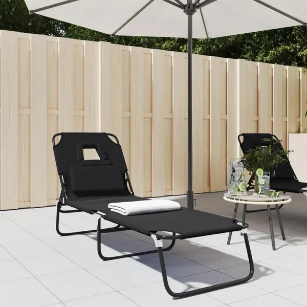 Gossi sezlong pliabil negru tesatura oxford&otel vopsit electrostatic