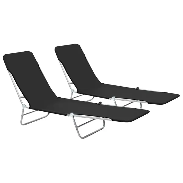 Gossi Șezlonguri de plaja pliabile, 2 buc., negru, otel & textil
