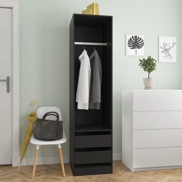 Gossi sifonier cu sertare, negru, 50x50x200 cm, lemn prelucrat