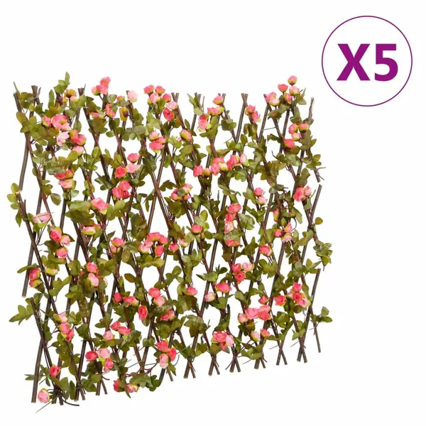 Gossi spalier cu iedera artificiala extensibil, 5 buc. roz 180x60 cm