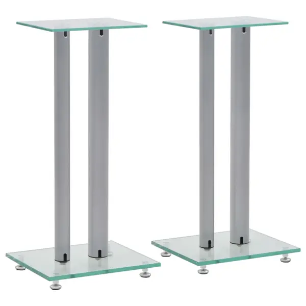 Gossi standuri boxe 2 buc., sticla calita, design coloana, argintiu