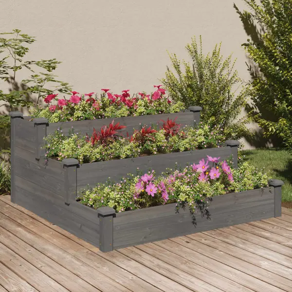 Gossi strat de gradina inaltat, gri, 120x120x56 cm, lemn masiv brad