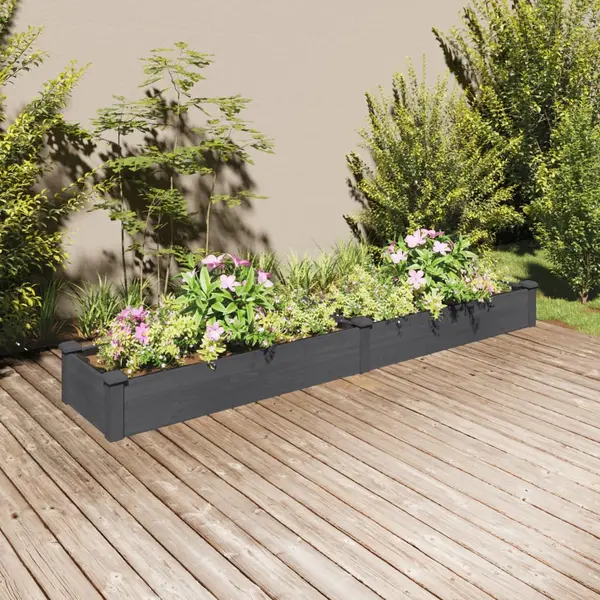 Gossi strat gradina inaltat cu captuseala gri 240x45x25 cm, lemn brad