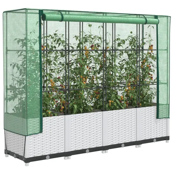 Gossi strat inaltat cu husa de sera, aspect ratan, 160x40x138 cm