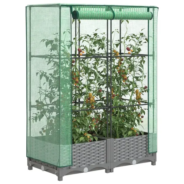 Gossi strat inaltat cu husa de sera, aspect ratan, 80x40x123 cm