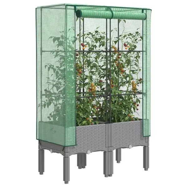 Gossi strat inaltat cu husa de sera, aspect ratan, 80x40x140 cm
