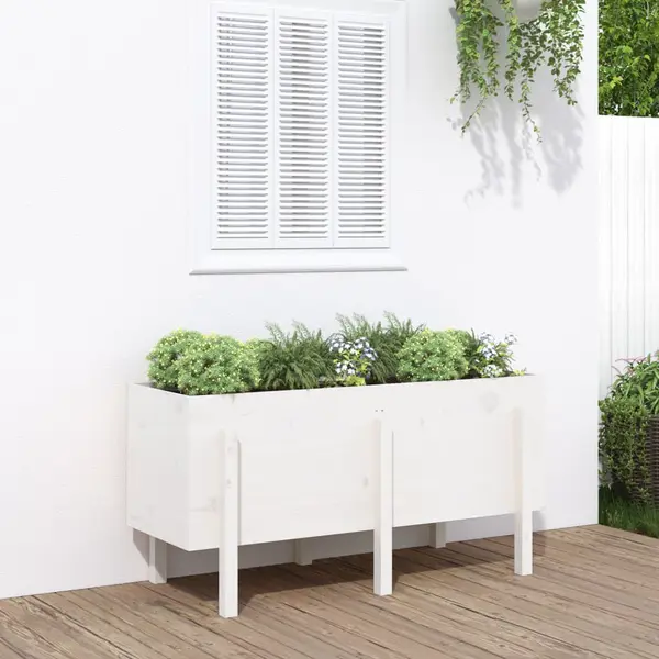 Gossi strat inaltat de gradina, alb, 121x50x57 cm, lemn masiv de pin