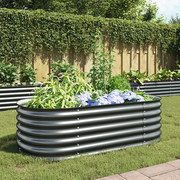 Gossi strat inaltat de gradina, gri, 160x80x44 cm, otel galvanizat