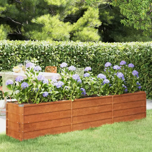Gossi strat inaltat de gradina, ruginiu, 240x40x45 cm, otel corten