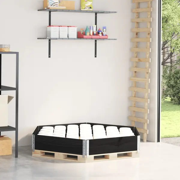 Gossi strat inaltat, negru, 160x160 cm, lemn masiv pin, hexagon