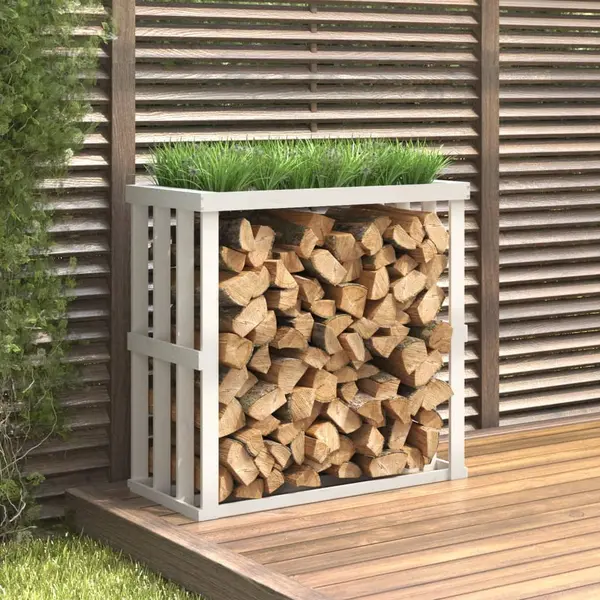 Gossi suport busteni de exterior, alb, 108x52x106 cm, lemn masiv pin