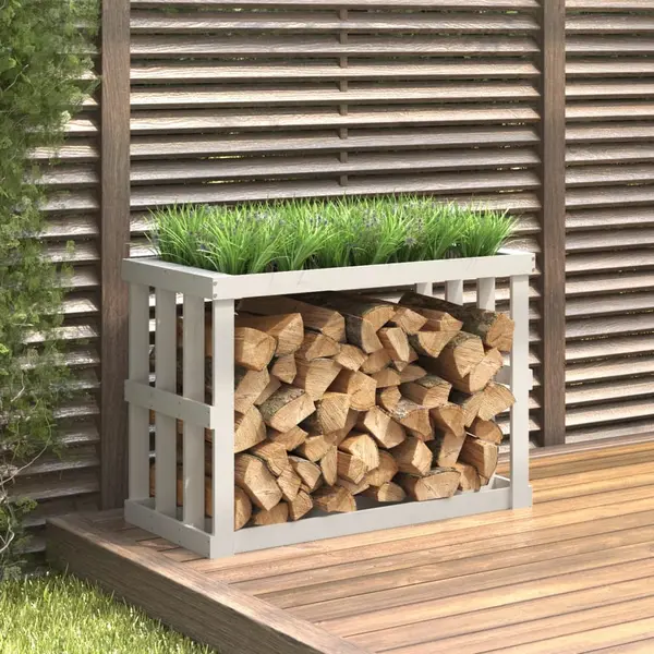 Gossi suport busteni de exterior, alb, 108x52x74 cm, lemn masiv pin