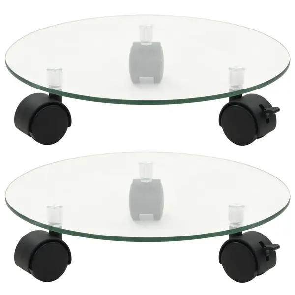 Gossi suport cu role pentru plante, 2 buc., 28 cm, sticla, rotund