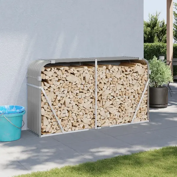Gossi suport de busteni, gri deschis, 180x45x100 cm, otel galvanizat