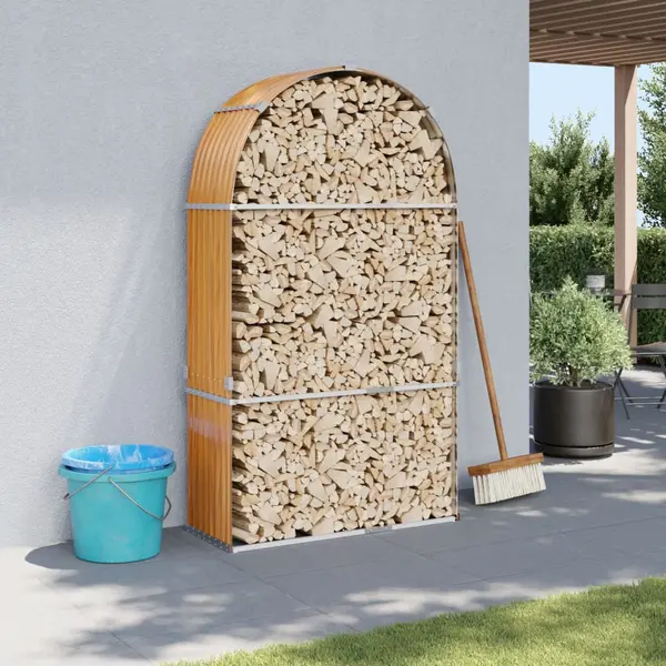 Gossi suport de busteni, maro deschis, 120x45x210 cm, otel galvanizat