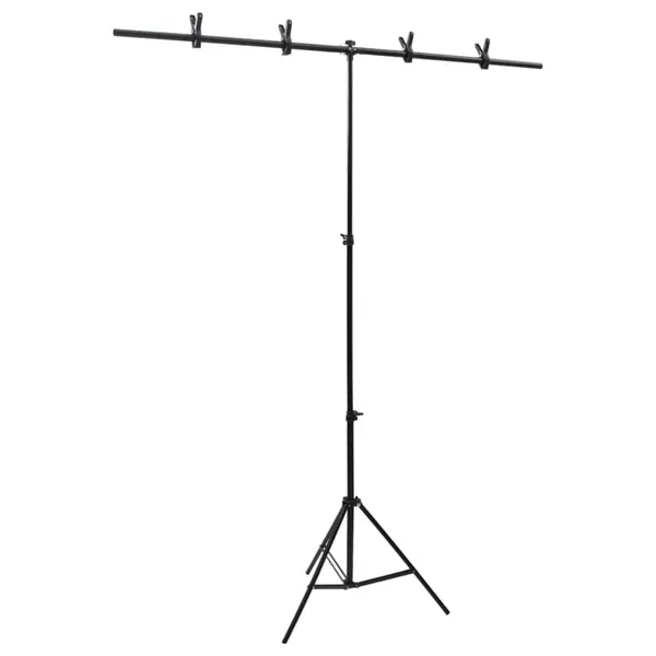 Gossi suport de fundal in forma de t, negru, 151x60x(70-200) cm