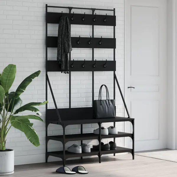 Gossi suport de haine cu raft de pantofi, negru, 100x40x184 cm