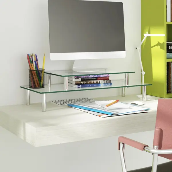 Gossi suport de monitor cu 2 niveluri, transparent, sticla
