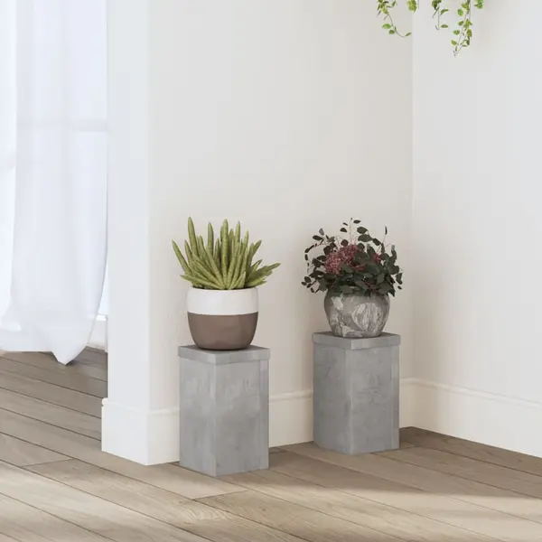 Gossi suport de plante, 2 buc., gri beton, 10x10x18 cm lemn prelucrat