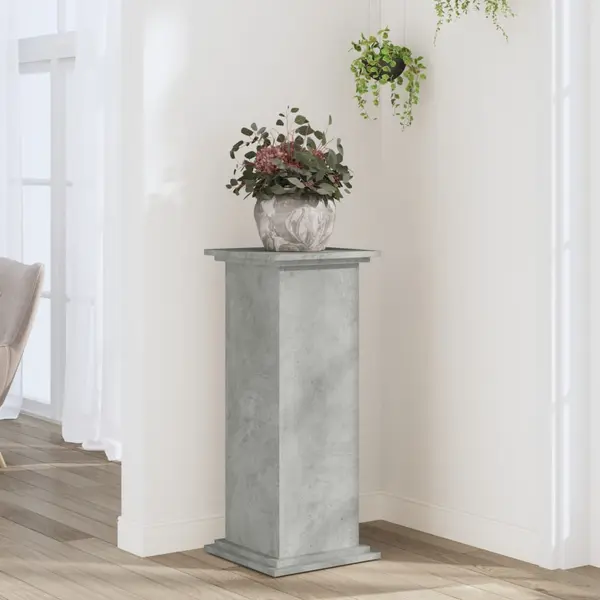 Gossi suport de plante, gri beton, 33x33x80 cm, lemn prelucrat
