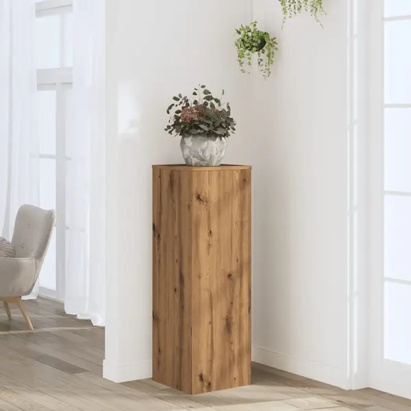 Gossi suport de plante stejar artizanal, 33x33x100 cm, lemn prelucrat