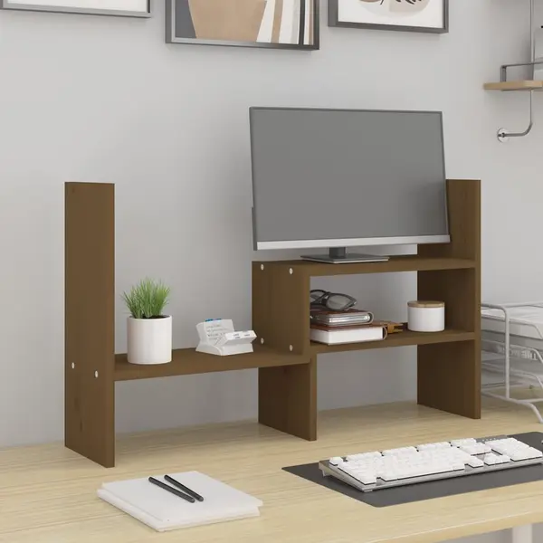 Gossi suport monitor, maro miere, (39-72)x17x43 cm, lemn masiv pin
