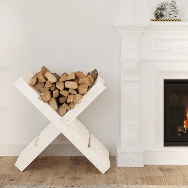 Gossi suport pentru busteni alb 47x39,5x48 cm lemn masiv de pin