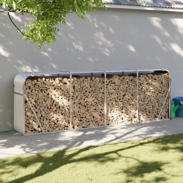 Gossi suport pentru busteni, argintiu, 300x45x100 cm, otel galvanizat