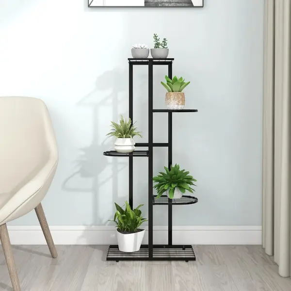 Gossi suport pentru flori cu 5 niveluri, negru, 43x22x98 cm, metal