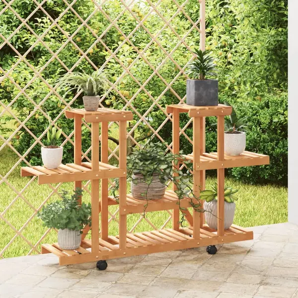 Gossi suport pentru flori cu roti, 110x25x78 cm, lemn masiv de brad