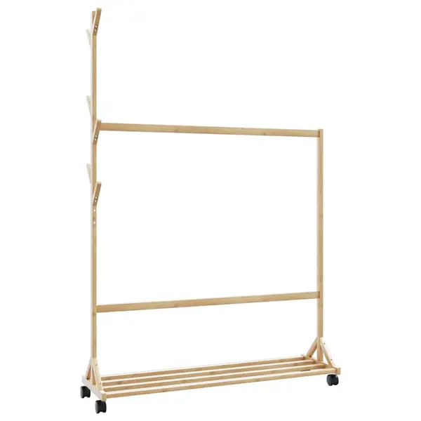 Gossi suport pentru haine cu carlige si roti 100x35x157 cm bambus