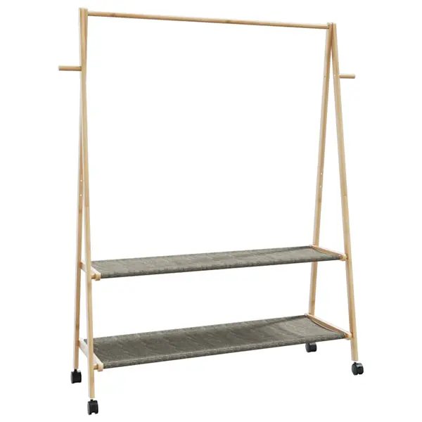 Gossi suport pentru haine cu rafturi si roti 132x45,5x155,5 cm bambus