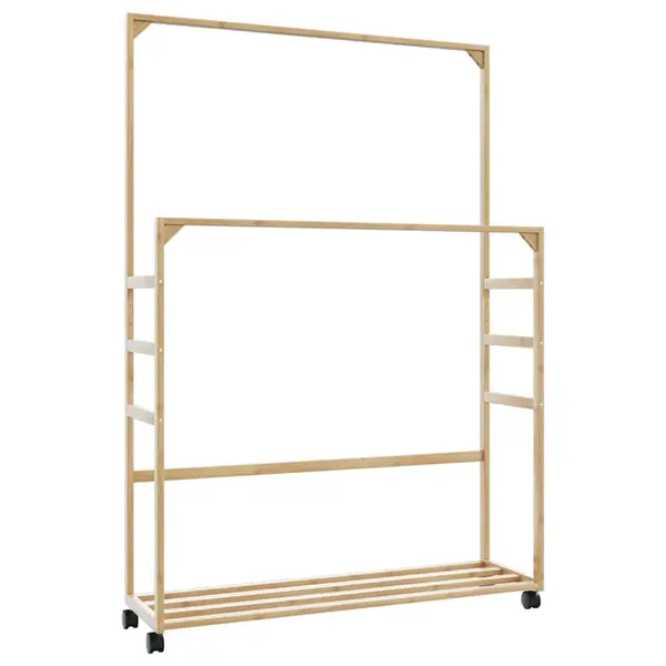 Gossi suport pentru haine cu rafturi si roti 90x35x155 cm bambus