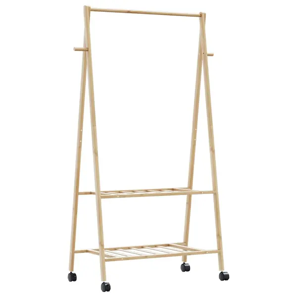 Gossi suport pentru haine cu rafturi si roti 96x45,5x155,5 cm bambus