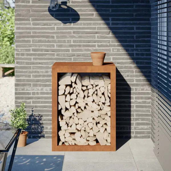 Gossi suport pentru lemne de foc, 60x40x80 cm, otel corten