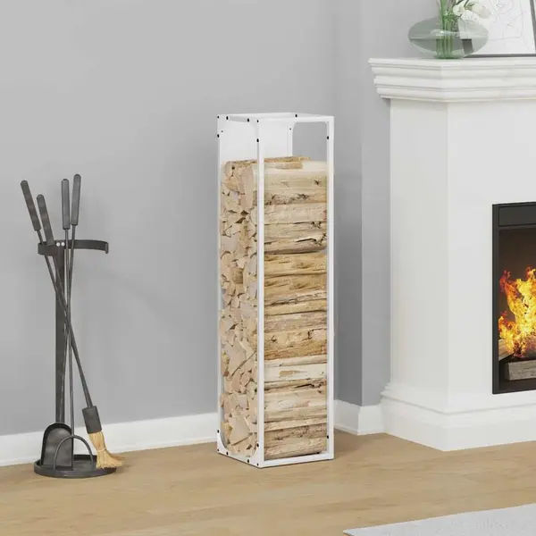 Gossi suport pentru lemne de foc alb 25x25x100cm otel laminat la rece