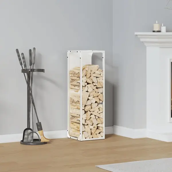 Gossi suport pentru lemne de foc alb 25x25x80 cm otel laminat la rece