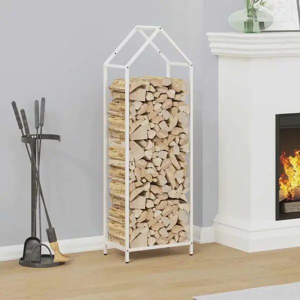 Gossi suport pentru lemne de foc alb 40x25x120cm otel laminat la rece