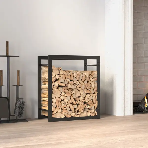 Gossi suport pentru lemne de foc, negru mat, 50x28x56 cm, otel