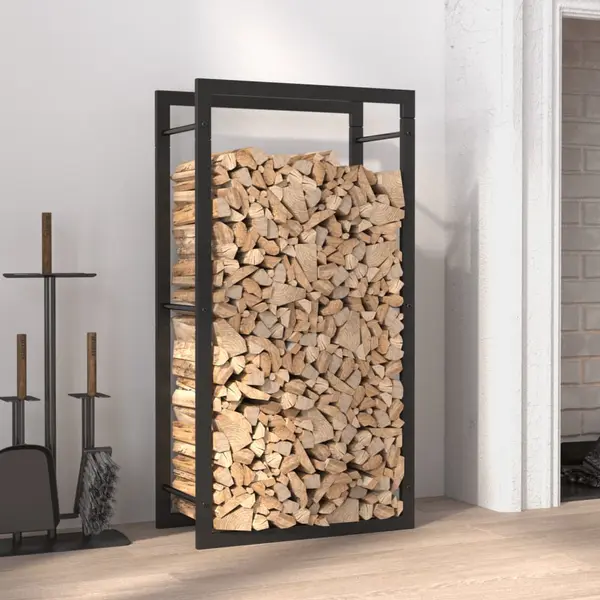 Gossi suport pentru lemne de foc, negru mat, 50x28x94 cm otel