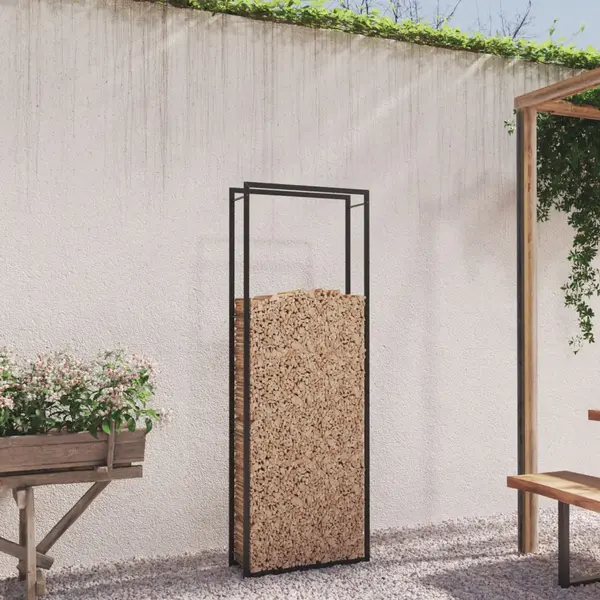 Gossi suport pentru lemne de foc, negru mat, 80x28x222 cm, otel