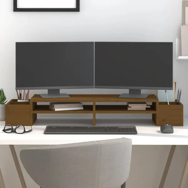 Gossi suport pentru monitor, maro miere 100x27,5x15 cm lemn masiv pin