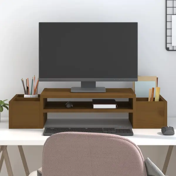 Gossi suport pentru monitor, maro miere, 70x27,5x15cm, lemn masiv pin