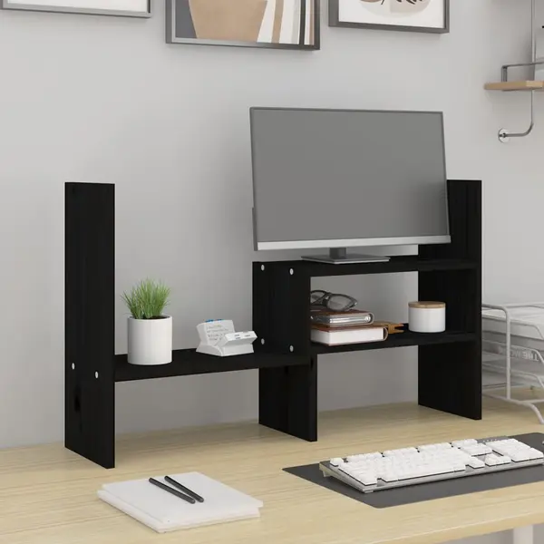 Gossi suport pentru monitor, negru, (39-72)x17x43 cm, lemn masiv pin