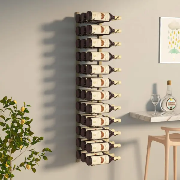 Gossi suport sticle de vin montat pe perete, 36 sticle, auriu, fier
