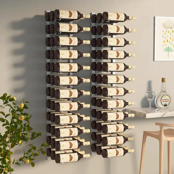 Gossi suport sticle vin montat pe perete 36 sticle, 2 buc. alb fier