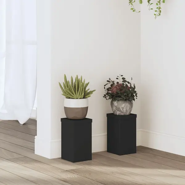 Gossi suporturi de plante, 2 buc., negru, 10x10x18 cm, lemn prelucrat