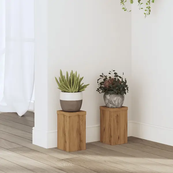 Gossi suporturi de plante, 2 buc., stejar artizanal, 10x10x18cm, lemn
